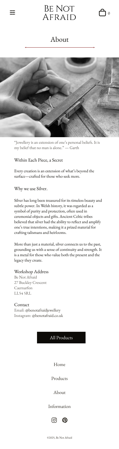 Be Not Afraid Jewellery About page mockup