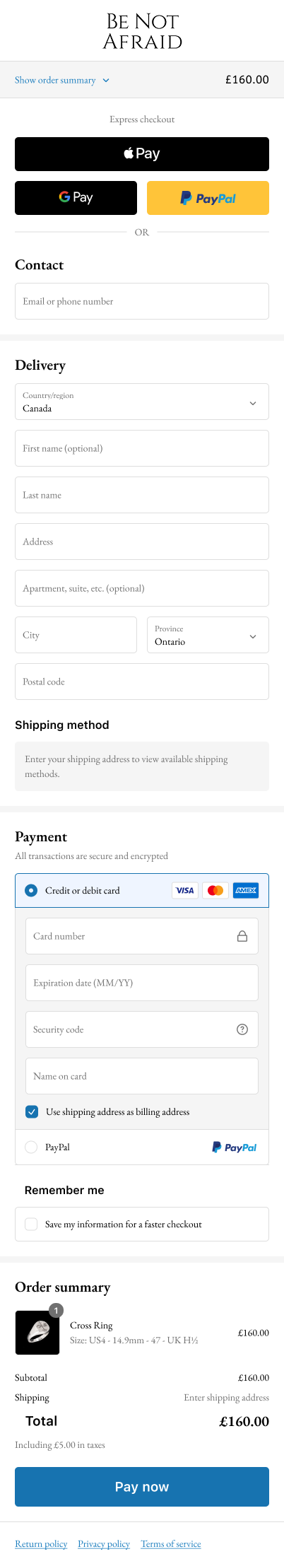 Be Not Afraid Jewellery Checkout mockup