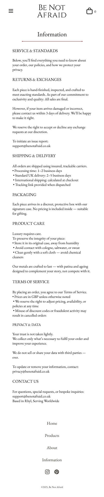 Be Not Afraid Jewellery Customer information mockup