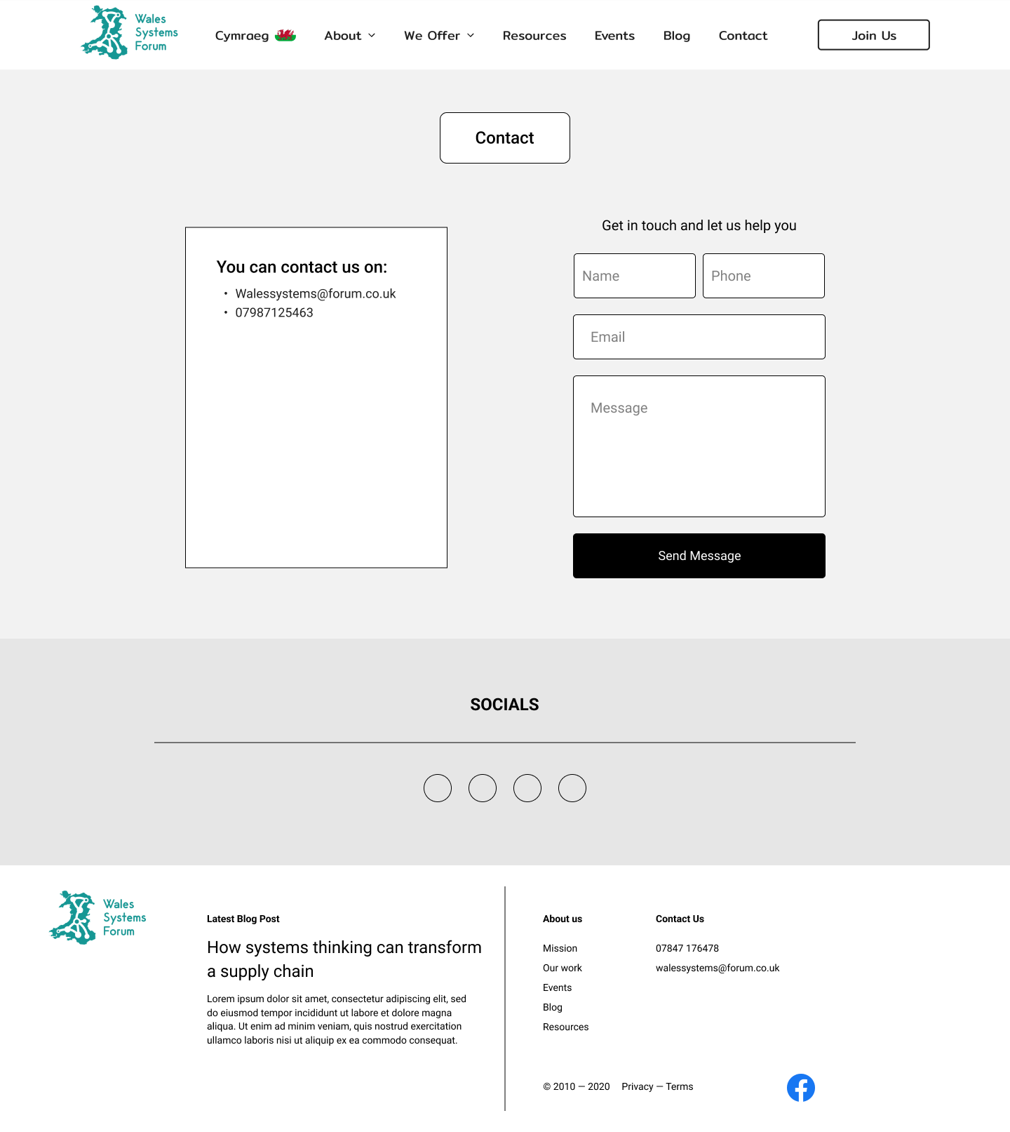 Wales Systems Forum Contact Page Figma mockup