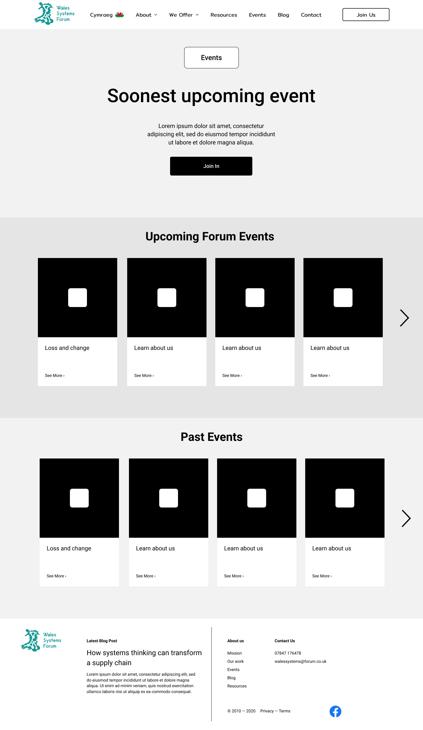 Wales Systems Forum Events Page Figma mockup